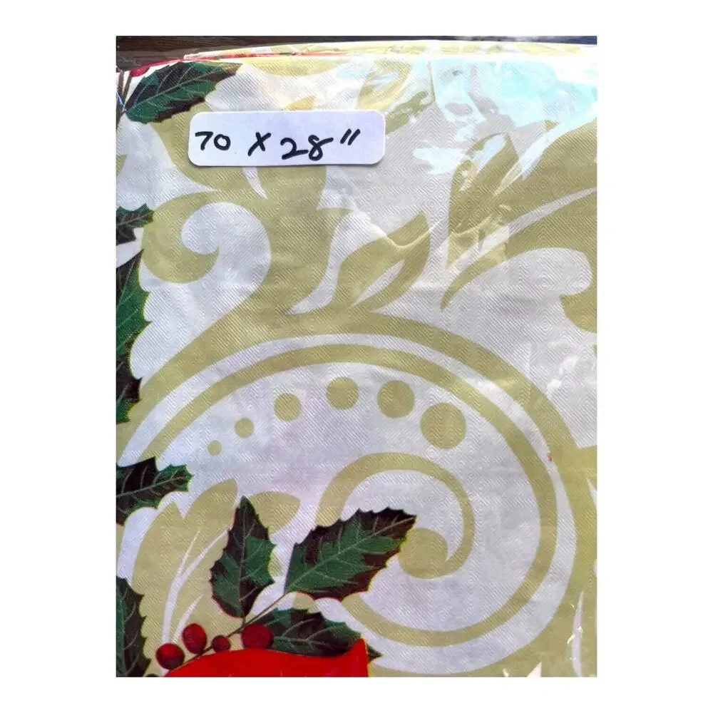 Vtg Christmas Poinsettia Paper Tablecloth 70